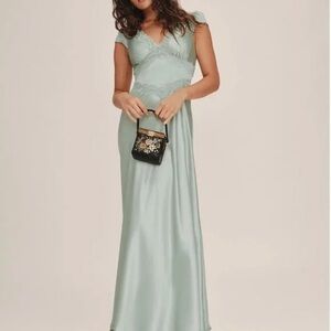 Reformation Noem satin dress in green Salvia